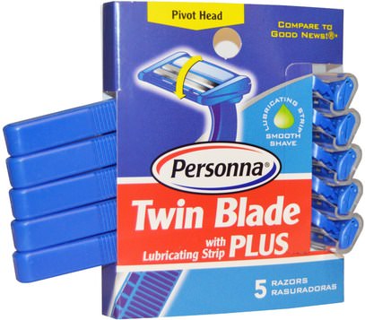 Personna Razor Blades, Twin Blade Plus with Lubricating Strip, 5 Razors ,حمام، الجمال، الحلاقة، شفرات الحلاقة