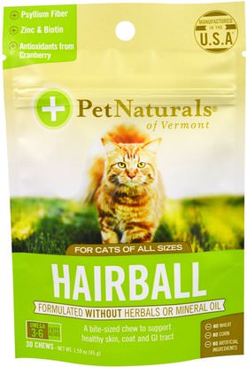 Pet Naturals of Vermont, Hairball, For Cats, 30 Chews, 1.59 oz (45 g) ,رعاية الحيوانات الأليفة، والحيوانات الأليفة القطط