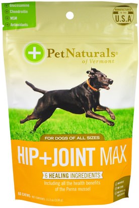 Pet Naturals of Vermont, Hip + Joint Max, For Dogs, 60 Chews, 11.2 oz (318 g) ,رعاية الحيوانات الأليفة، والحيوانات الأليفة الكلاب