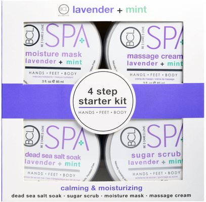 Petal Fresh, BCL Spa, 4 Step Starter Kit, Calming & Moisturizing, Lavender + Mint, 4 - 3 fl oz (85 ml) Each ,حمام، الجمال، أملاح الاستحمام، هدية مجموعات