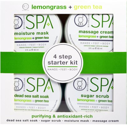Petal Fresh, BCL Spa, 4 Step Starter Kit, Purifying and Antioxidant Rich, Lemongrass + Green Tea, 4 - 3 fl oz (85 ml) Each ,حمام، الجمال، هدية مجموعات، اليد الكريمات