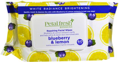 Petal Fresh, Botanicals, Repairing Facial Wipes, Blueberry & Lemon, 60 Wipes ,الجمال، العناية بالوجه، مناديل الوجه