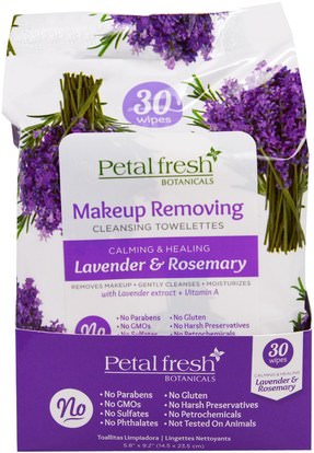 Petal Fresh, Calming & Healing Wipes, Lavender & Rosemary, 30 Wipes ,الجمال، العناية بالوجه، مناديل الوجه، حمام، مزيل ماكياج