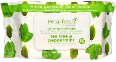 Petal Fresh, Clarifying Facial Wipes, Tea Tree & Peppermint, 60 Wipes ,الجمال، العناية بالوجه، مناديل الوجه