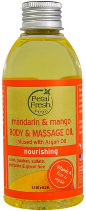 Petal Fresh, Pure, Body & Massage Oil, Nourishing, Mandarin & Mango, 5.5 oz (163 ml) ,الصحة، الجلد، زيت التدليك، حمام، الجمال، الزيوت العطرية الزيوت، زيت اليوسفي