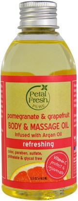 Petal Fresh, Pure, Body & Massage Oil, Refreshing, Pomegranate & Grapefruit, 5.5 oz (163 ml) ,الصحة، الجلد، زيت التدليك