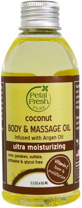 Petal Fresh, Pure, Coconut Body & Massage Oil, Ultra Moisturizing, 5.5 oz (163 ml) ,حمام، الجمال، زيت أركان، زيت جوز الهند الجلد