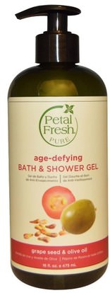 Petal Fresh, Pure, Moisturizing Bath & Shower Gel, Grape Seed & Olive Oil, 16 fl oz (475 ml) ,حمام، الجمال، الشعر، فروة الرأس، الشامبو، مكيف