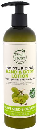 Petal Fresh, Pure, Moisturizing Hand & Body Lotion, Grape Seed & Olive Oil, 12 fl oz (355 ml) ,الصحة، الجلد، غسول الجسم