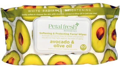 Petal Fresh, Softening & Protecting Facial Wipes, Avocado & Olive Oil, 60 Wipes ,الجمال، العناية بالوجه، مناديل الوجه