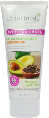 Petal Fresh, White Radiance Facial Clay Masque, Avocado + Green Tea, 7 fl oz (200 ml) ,الجمال، أقنعة الوجه، أقنعة الطين