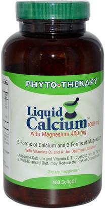 Phyto Therapy Inc., Liquid Calcium, with Magnesium, 1000 mg /400 mg, 180 Softgels ,والمكملات الغذائية، والمعادن، والكالسيوم والمغنيسيوم