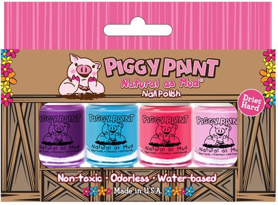 Piggy Paint, Natural as Mud, Nail Polish, 4 Piece Set (3.5 ml) Each ,حمام، الجمال، ماكياج، طلاء الأظافر، العناية بالأظافر