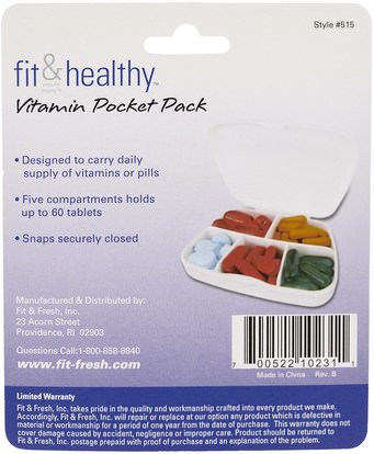 حبوب منع الحمل المنظمون سبليترز & الكسارات، والإكسسوارات المنزلية Vitaminder, Vitamin Pocket Pack, 1 Pocket Pack