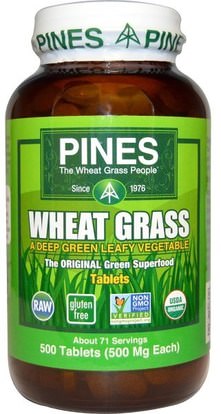Pines International, Organic, Wheat Grass, 500 mg, 500 Tablets ,المكملات الغذائية، سوبرفوودس، عشب القمح
