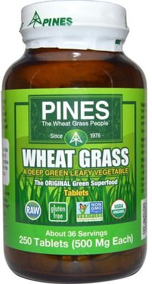 Pines International, Wheat Grass, 500 mg, 250 Tablets ,المكملات الغذائية، سوبرفوودس، عشب القمح