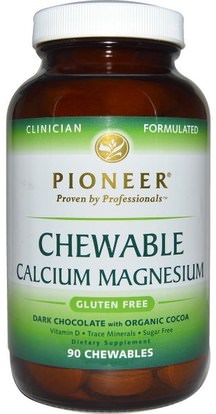 Pioneer Nutritional Formulas, Chewable Calcium Magnesium, Dark Chocolate with Organic Cocoa, 90 Chewables ,المكملات الغذائية، المعادن، الكالسيوم والمغنيسيوم، الكالسيوم المضغ