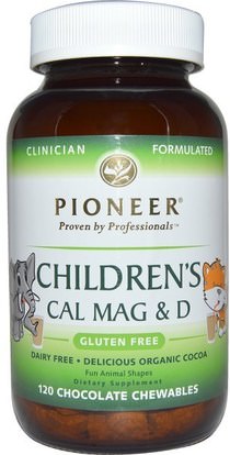 Pioneer Nutritional Formulas, Childrens Cal Mag & D, Chocolate Flavor, 120 Chewables ,المكملات الغذائية، المعادن، الكالسيوم فيتامين د، الكالسيوم والمغنيسيوم