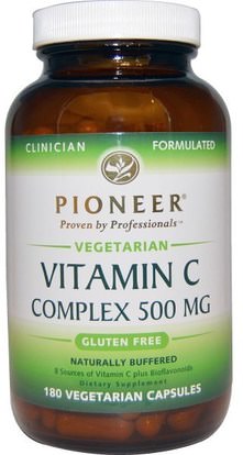 Pioneer Nutritional Formulas, Vitamin C Complex, 500 mg, 180 Veggie Caps ,الفيتامينات، فيتامين ج، فيتامين ج بيوفلافونويدس الورود
