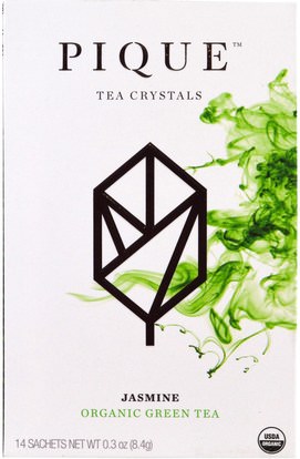Pique Tea, Jasmine, Organic Green Tea, 14 Sachets, 0.3 oz (8.4 g) ,المكملات الغذائية، مضادات الأكسدة، الشاي الأخضر، الغذاء، الشاي العشبية
