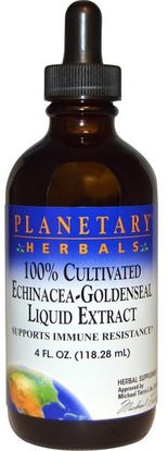 Planetary Herbals, 100% Cultivated Echinacea-Goldenseal Liquid Extract, 4 fl oz (118.28 ml) ,المكملات الغذائية، المضادات الحيوية، إشنسا و غولدنزيل، السوشي إشنسا