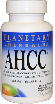 Planetary Herbals, AHCC (Active Hexose Correlated Compound), 500 mg, 60 Capsules ,المكملات الغذائية، الفطر الطبية، أهك