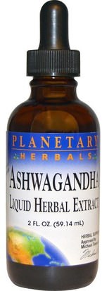 Planetary Herbals, Ashwagandha, Liquid Herbal Extract, Lemon Flavor, 2 fl oz (59.14 ml) ,الأعشاب، أشواغاندا ويثانيا سومنيفيرا، أدابتوجين