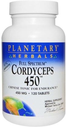 Planetary Herbals, Cordyceps 450, Full Spectrum, 450 mg, 120 Tablets ,المكملات الغذائية، الفطر الطبية، كورديسيبس الفطر، كبسولات الفطر