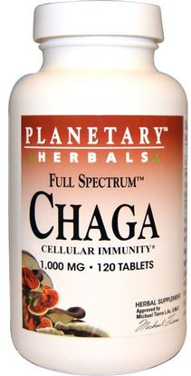 Planetary Herbals, Full Spectrum Chaga, 1,000 mg, 120 Tablets ,المكملات الغذائية، الفطر الطبية، الفطر تشاغا، كبسولات الفطر