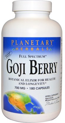 Planetary Herbals, Full Spectrum Goji Berry, 700 mg, 180 Capsules ,المكملات الغذائية، مقتطفات الفاكهة، غوجي مقتطفات السوائل، أدابتوغين