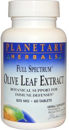 Planetary Herbals, Full Spectrum, Olive Leaf Extract, 825 mg, 60 Tablets ,الصحة، إنفلونزا البرد، &، فيروسي، ورقة للنبات الزيتون