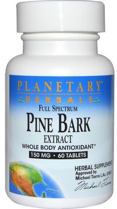 Planetary Herbals, Full Spectrum, Pine Bark Extract, 150 mg, 60 Tablets ,المكملات الغذائية، مضادات الأكسدة، استخراج النباح الصنوبر