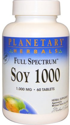 Planetary Herbals, Full Spectrum Soy 1000, 1000 mg, 60 Tablets ,والمكملات الغذائية، ومنتجات الصويا، إيسوفلافون الصويا، والصحة، والمرأة