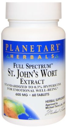 Planetary Herbals, Full Spectrum St. Johns Wort Extract, 600 mg, 60 Tablets ,الأعشاب، الشارع. جونز، ورت