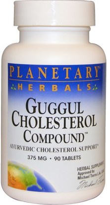 Planetary Herbals, Guggul Cholesterol Compound, 375 mg, 90 Tablets ,الصحة، السموم، تريفالا، والأعشاب، غوغول (كوميفورا موكول)