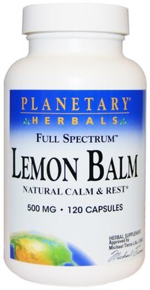 Planetary Herbals, Lemon Balm, Full Spectrum, 500 mg, 120 Capsules ,الأعشاب، بلسم الليمون، ميليسا