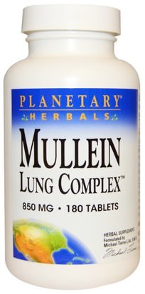 Planetary Herbals, Mullein Lung Complex, 850 mg, 180 Tablets ,الصحة، الرئة و الشعب الهوائية، مولين، الربو