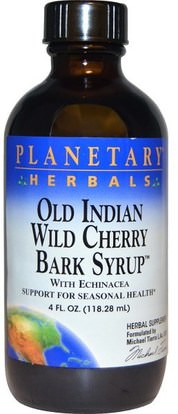 Planetary Herbals, Old Indian Wild Cherry Bark Syrup, 4 fl oz (118.28 ml) ,والصحة، والانفلونزا الباردة والفيروسية، شراب السعال، والأعشاب، الزوفا