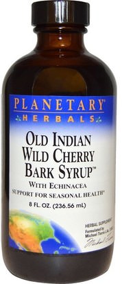 Planetary Herbals, Old Indian Wild Cherry Bark Syrup, 8 fl oz (236.56 ml) ,الأعشاب، بري حيوان، احمر الفاتح، أنبح