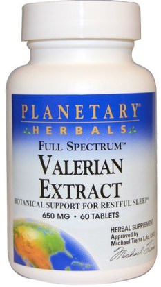 Planetary Herbals, Valerian Extract, Full Spectrum, 650 mg, 60 Tablets ,الأعشاب، فاليريان
