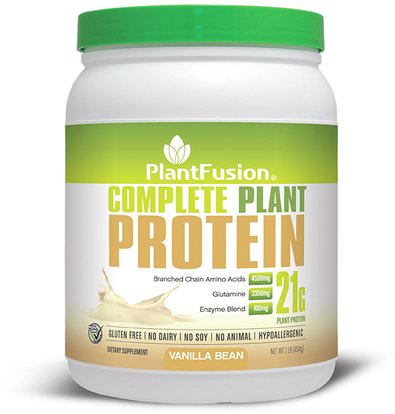 PlantFusion, Complete Plant Protein, Vanilla Bean, 1 lb (454 g) ,والمكملات الغذائية، والبروتين