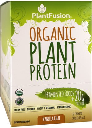 PlantFusion, Organic Plant Protein, Vanilla Chai, 12 Packets, 1.06 oz (30 g) Each ,والرياضة، والمكملات الغذائية، والبروتين