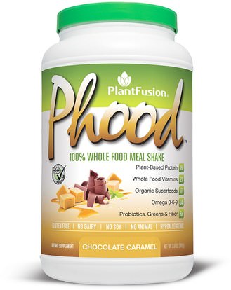 PlantFusion, Phood, 100% Whole Food Meal Shake, Chocolate Caramel, 31.8 oz (900 g) ,والمكملات الغذائية، والهدايا استبدال وجبة