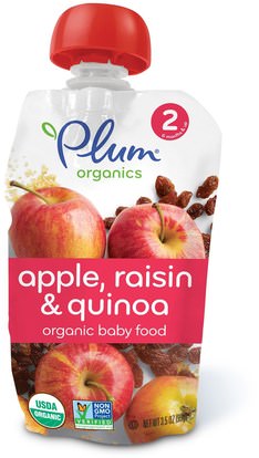 Plum Organics, Organic Baby Food, Stage 2, Apple Raisin & Quinoa, 3.5 oz (99 g) ,صحة الطفل، تغذية الطفل، الغذاء، أطفال الأطعمة