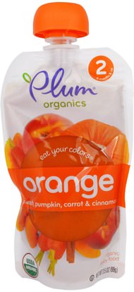 Plum Organics, Stage 2, Eat Your Colors, Orange, Peach, Pumpkin, Carrot & Cinnamon, 3.5 oz (99 g) ,صحة الطفل، تغذية الطفل، الغذاء، أطفال الأطعمة