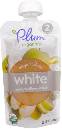 Plum Organics, Stage 2, Eat Your Colors, White, Apple, Cauliflower & Leek, 3.5 oz (99 g) ,صحة الطفل، تغذية الطفل، الغذاء، أطفال الأطعمة