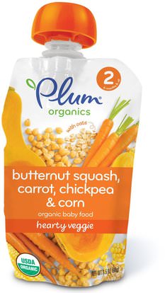 Plum Organics, Organic Baby Food, Stage 2, Hearty Veggie, Butternut Squash Carrot & Chickpea, 3.5 oz (99 g) ,صحة الطفل، تغذية الطفل، الغذاء، أطفال الأطعمة