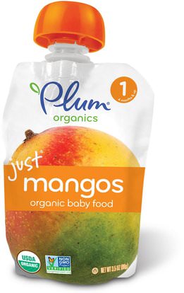 Plum Organics, Organic Baby Food, Stage 1, Just Mangos, 3.5 oz (99 g) ,صحة الطفل، تغذية الطفل، الغذاء، أطفال الأطعمة