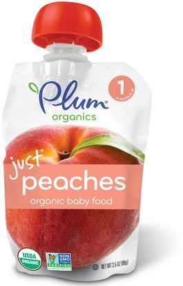 Plum Organics, Organic Baby Food, Stage 1, Just Peaches, 3.5 oz (99 g) ,صحة الطفل، تغذية الطفل، الغذاء، أطفال الأطعمة