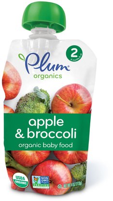 Plum Organics, Organic Baby Food, Stage 2, Apple & Broccoli, 4 oz (113 g) ,صحة الطفل، تغذية الطفل، الغذاء، أطفال الأطعمة